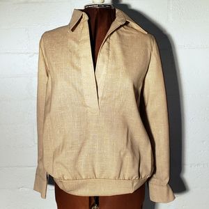 Vintage 60s custom beige linen shirt M